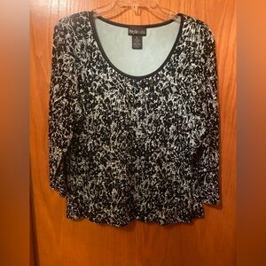 Style & Co. Black/Aqua Abstract Blouse 3/4 sleeve XL